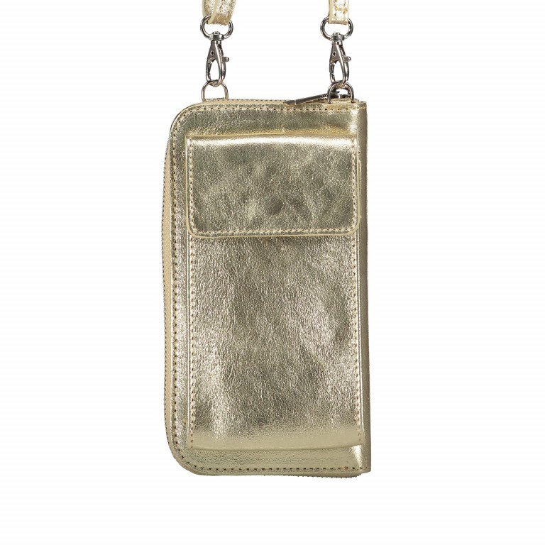 Hausfelder Manufaktur Handytasche Metallic mit Schulterriemen Gold
