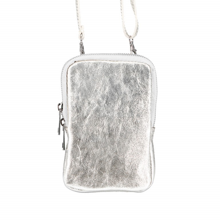 Handytasche Metallic mit Schulterriemen Silber, Farbe: metallic, Marke: Hausfelder Manufaktur, EAN: 4065646002524, Abmessungen in cm: 11x17.5x2, Bild 1 von 6