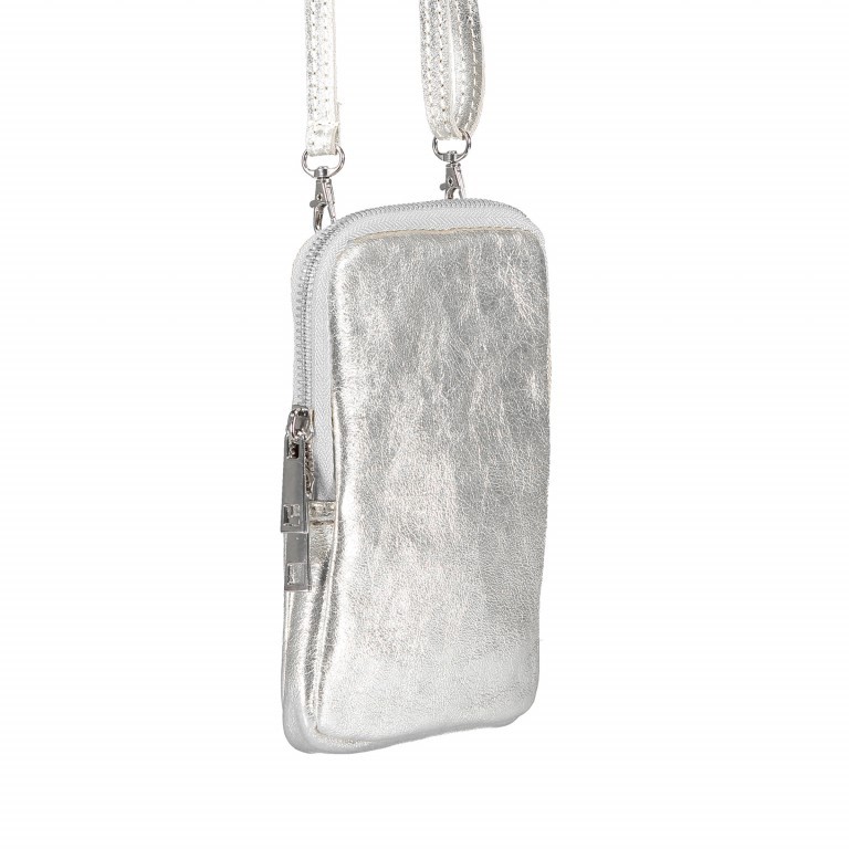 Handytasche Metallic mit Schulterriemen Silber, Farbe: metallic, Marke: Hausfelder Manufaktur, EAN: 4065646002524, Abmessungen in cm: 11x17.5x2, Bild 2 von 6