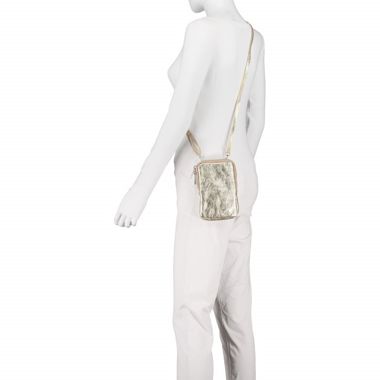 Handytasche Metallic mit Schulterriemen Silber, Farbe: metallic, Marke: Hausfelder Manufaktur, EAN: 4065646002524, Abmessungen in cm: 11x17.5x2, Bild 5 von 6