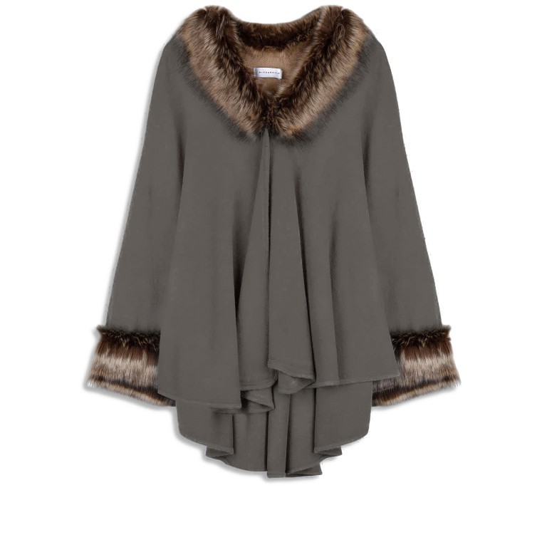 Poncho Dianna Kunstfellbesatz ONE-SIZE Deep Grey, Farbe: anthrazit, Marke: Rino & Pelle, EAN: 8719293662063, Bild 1 von 4