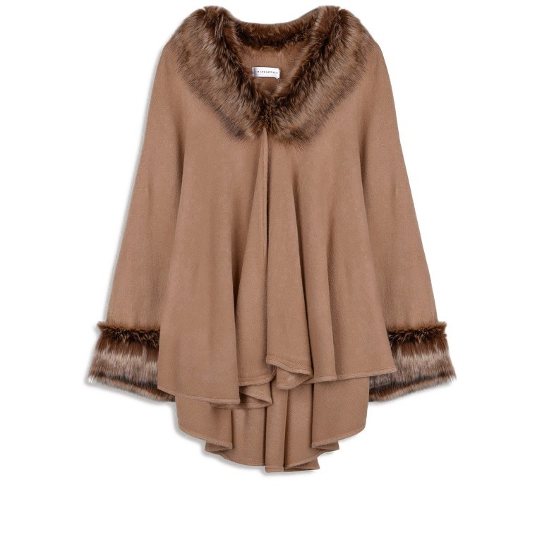 Poncho Dianna Kunstfellbesatz ONE-SIZE Wood Smoke, Farbe: cognac, Marke: Rino & Pelle, EAN: 8719293662049, Bild 1 von 4