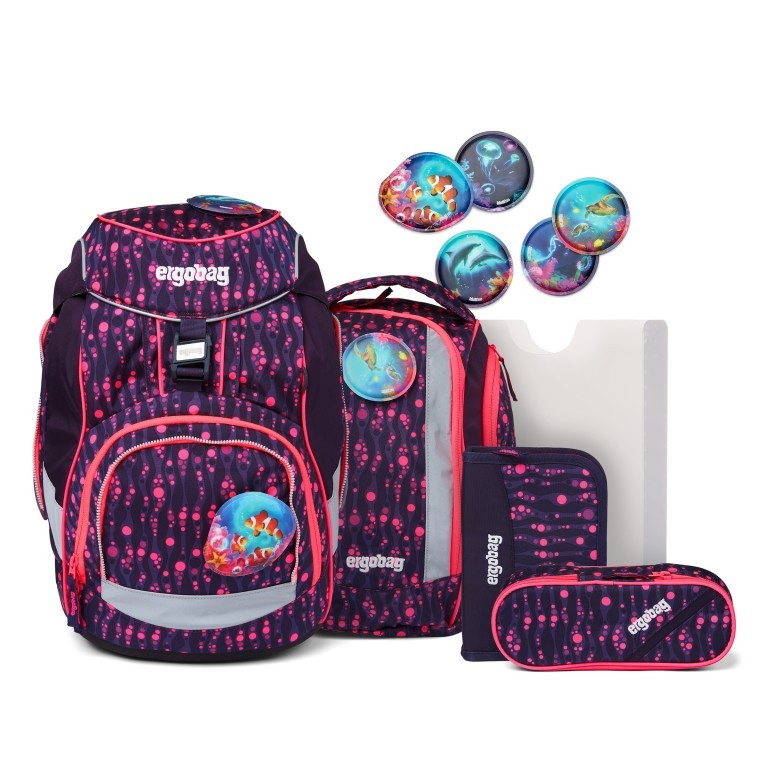 Schulranzen Pack Lumi Edition Set 6-teilig Bärmuda Viereck, Farbe: flieder/lila, Marke: Ergobag, EAN: 4057081077052, Abmessungen in cm: 25x35x22, Bild 1 von 7