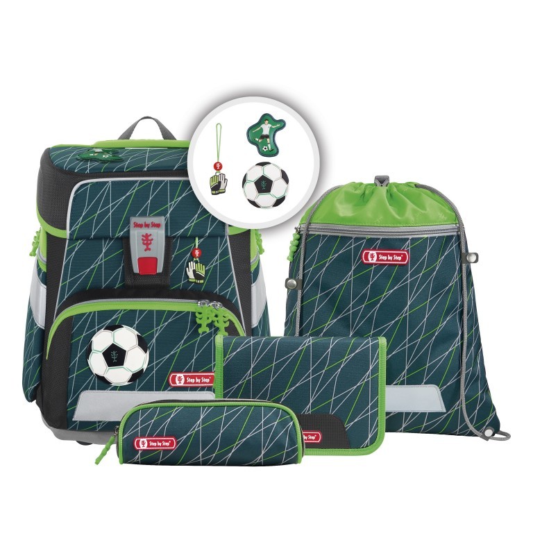 Schulranzen Space Set 5-teilig Soccer World, Farbe: grün/oliv, Marke: Step by Step, EAN: 4047443468123, Abmessungen in cm: 28x37x20, Bild 1 von 14