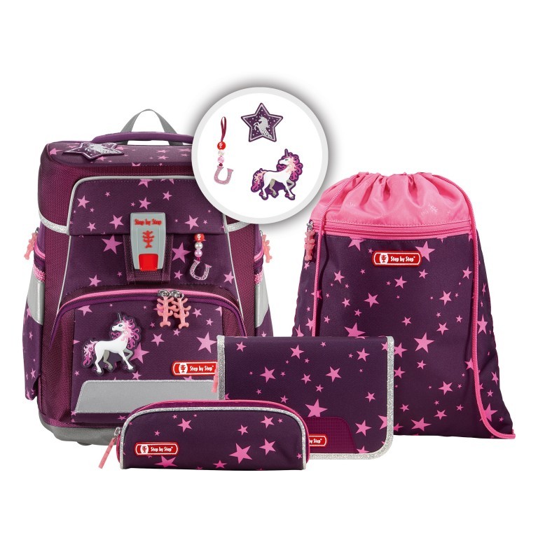 Schulranzen Space Set 5-teilig Unicorn Nuala, Farbe: rot/weinrot, Marke: Step by Step, EAN: 4047443358011, Abmessungen in cm: 28x37x20, Bild 1 von 7