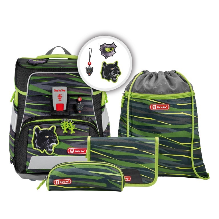 Schulranzen Space Set 5-teilig Wild Cat Chiko, Farbe: grün/oliv, Marke: Step by Step, EAN: 4047443358141, Abmessungen in cm: 28x37x20, Bild 1 von 7