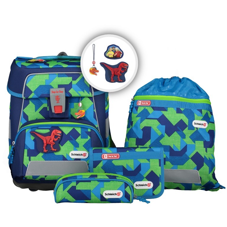 Schulranzen Space Schleich® Limited Edition Set 5-teilig Dinosaurs Velociraptor, Farbe: blau/petrol, Marke: Step by Step, EAN: 4047443438874, Abmessungen in cm: 28x37x20, Bild 1 von 12