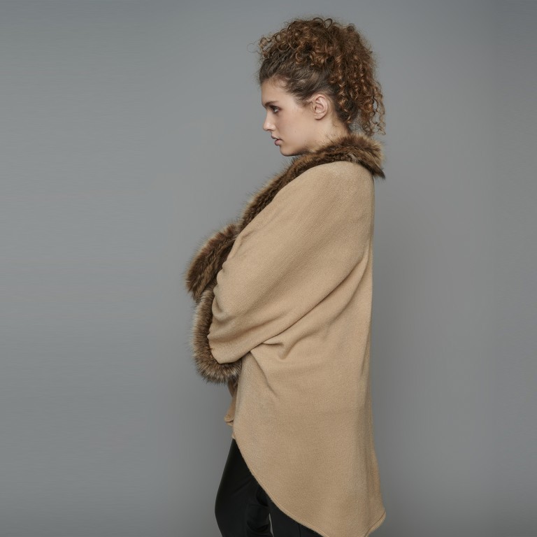 Poncho Dianna Kunstfellbesatz ONE-SIZE Camel, Farbe: cognac, Marke: Rino & Pelle, EAN: 8719293376069, Bild 4 von 5