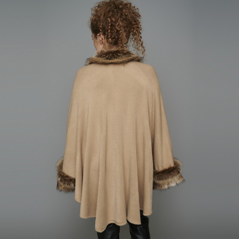 Poncho Dianna Kunstfellbesatz ONE-SIZE Wood Smoke, Farbe: cognac, Marke: Rino & Pelle, EAN: 8719293662049, Bild 4 von 4