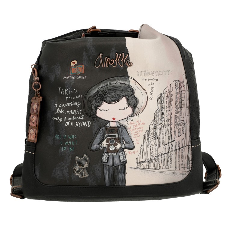 Beuteltasche / Rucksack City Moments Convertible Backpack Schwarz, Farbe: schwarz, Marke: Anekke, EAN: 8434172121409, Abmessungen in cm: 32x35x11, Bild 9 von 10