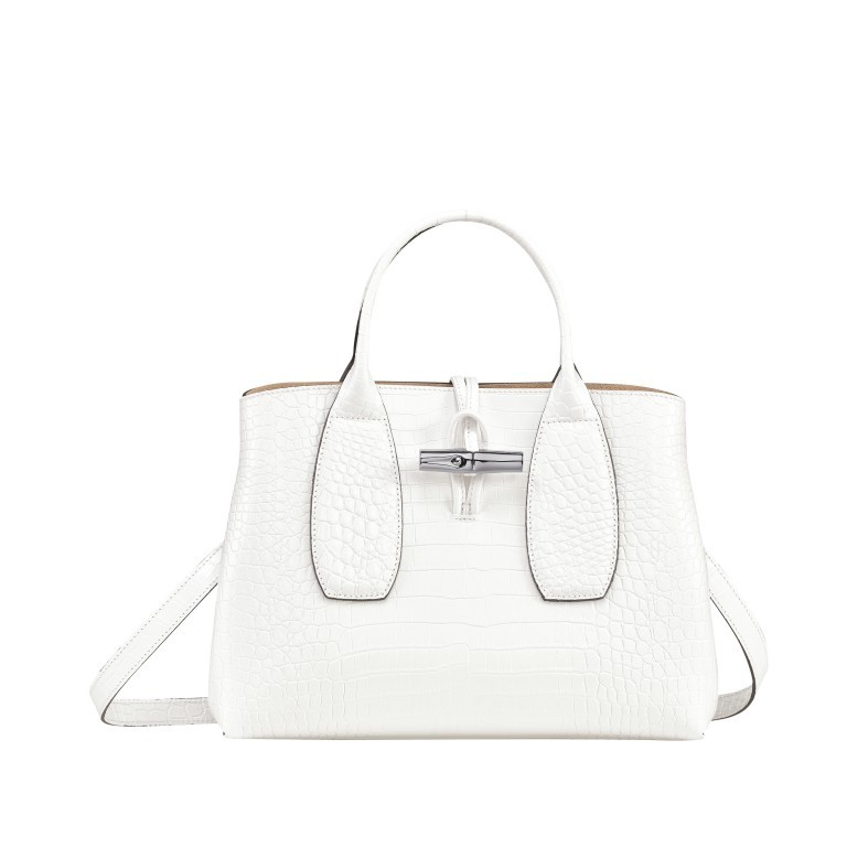Handtasche Roseau Croco Handtasche M Weiß, Farbe: weiß, Marke: Longchamp, EAN: 3597922155903, Abmessungen in cm: 30x23.5x12, Bild 1 von 5