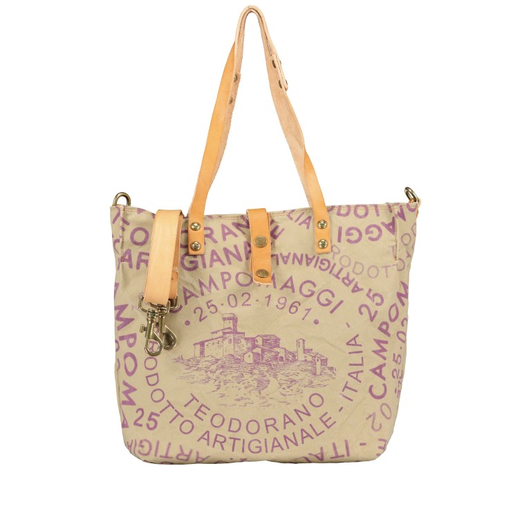 Shopper Canvas X1225 Beige Stampa Prugna, Farbe: flieder/lila, Marke: Campomaggi, EAN: 8054302711210, Abmessungen in cm: 30x33x16, Bild 1 von 7