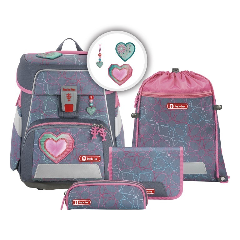 Schulranzen Space Set 5-teilig Glitter Heart, Farbe: grau, Marke: Step by Step, EAN: 4047443460691, Abmessungen in cm: 28x37x20, Bild 1 von 7