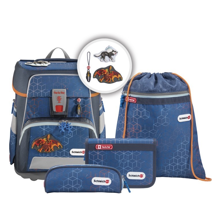Schulranzen Space Schleich® Limited Edition Set 5-teilig Lava Dragon, Farbe: blau/petrol, Marke: Step by Step, EAN: 4047443407894, Abmessungen in cm: 28x37x20, Bild 1 von 12