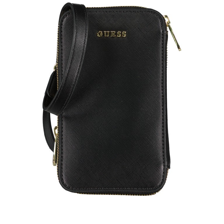 Handytasche / Geldbörse Saffiano Black, Farbe: schwarz, Marke: Guess, EAN: 7621826492973, Abmessungen in cm: 12x20x4.5, Bild 1 von 6