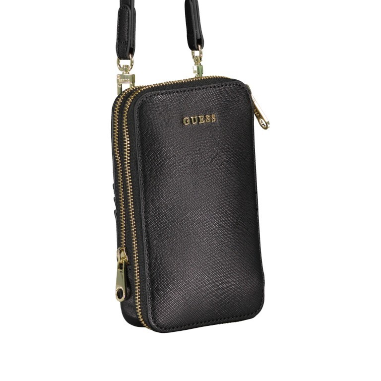 Handytasche / Geldbörse Saffiano Black, Farbe: schwarz, Marke: Guess, EAN: 7621826492973, Abmessungen in cm: 12x20x4.5, Bild 2 von 6