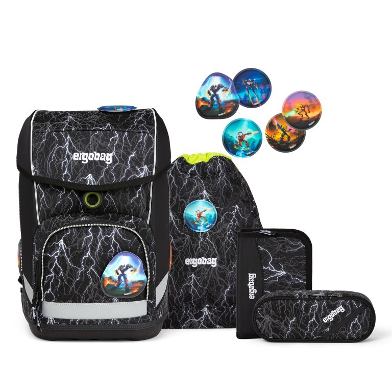 Schulranzen Cubo Glow Edition Set 5-teilig Modell 2022 Super ReflektBär, Farbe: schwarz, Marke: Ergobag, EAN: 4057081119677, Abmessungen in cm: 25x40x20, Bild 1 von 7