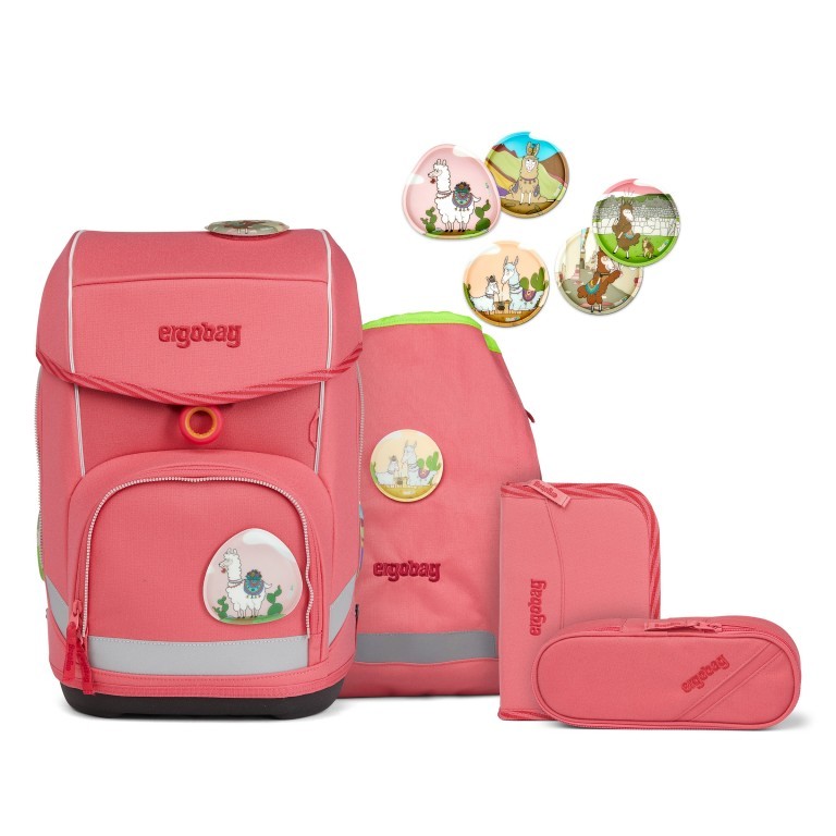 Schulranzen Cubo Eco Hero Edition Set 5-teilig Modell 2022 Lamas in Bärjamas, Farbe: rosa/pink, Marke: Ergobag, EAN: 4057081119684, Abmessungen in cm: 25x40x20, Bild 1 von 11