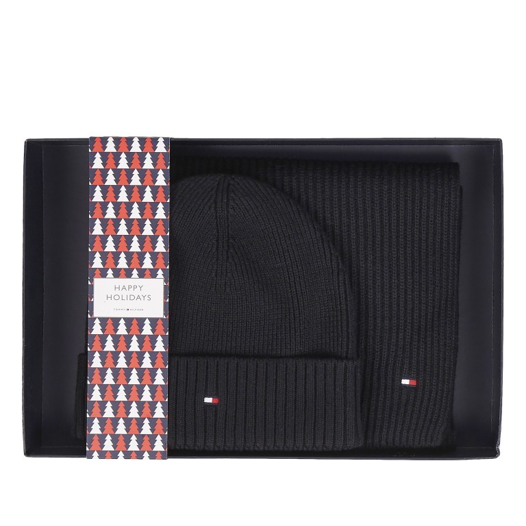 Mütze und Schal Essential zweiteiliges Geschenkset Black, Farbe: schwarz, Marke: Tommy Hilfiger, EAN: 8720641982399, Bild 1 von 2