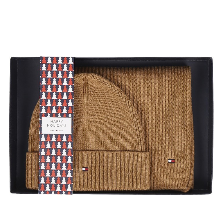 Mütze und Schal Essential zweiteiliges Geschenkset Desert Khaki Melange, Farbe: cognac, Marke: Tommy Hilfiger, EAN: 8720641982863, Bild 1 von 2