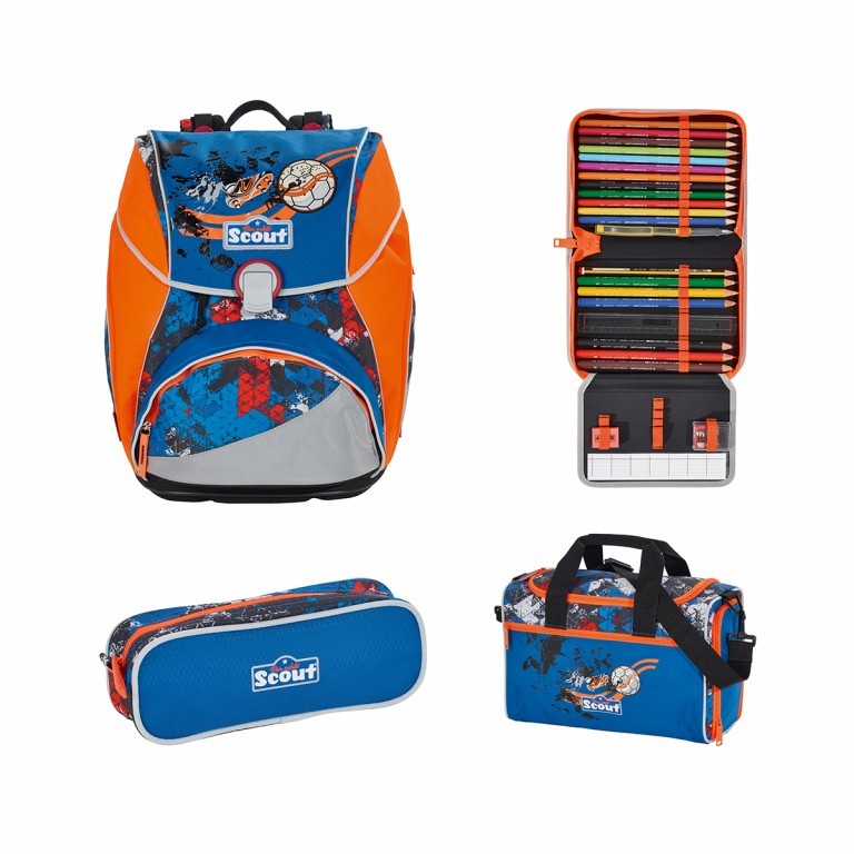 Schulranzen Alpha Set 4-teilig Hellblau, Farbe: blau/petrol, Marke: Scout, EAN: 4007953402352, Abmessungen in cm: 32x40x25, Bild 1 von 9