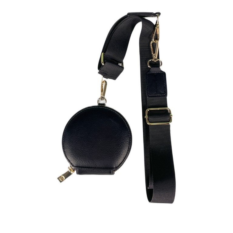 Schulterriemen Goldkarabiner mit angehängter Börse Schwarz, Farbe: schwarz, Marke: Hausfelder Manufaktur, EAN: 4065646012042, Bild 1 von 1
