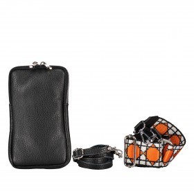Umhängetasche / Handytasche mit austauschbaren Riemen und Silberfittings Schwarz