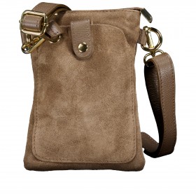 Umhängetasche / Handytasche Velours mit Goldfittings Taupe