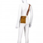 Umhängetasche / Handytasche Velours mit Goldfittings, Farbe: braun, taupe/khaki, beige, Marke: Hausfelder Manufaktur, Abmessungen in cm: 14.5x21x1.7, Bild 5 von 6