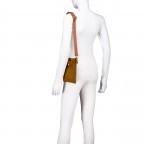 Umhängetasche / Handytasche Velours mit Goldfittings, Farbe: braun, taupe/khaki, beige, Marke: Hausfelder Manufaktur, Abmessungen in cm: 14.5x21x1.7, Bild 4 von 6