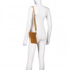 Umhängetasche / Handytasche Velours mit Silberfittings, Farbe: braun, taupe/khaki, beige, Marke: Hausfelder Manufaktur, Abmessungen in cm: 14x21x1.7, Bild 4 von 6