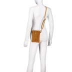 Umhängetasche / Handytasche Velours mit Silberfittings, Farbe: braun, taupe/khaki, beige, Marke: Hausfelder Manufaktur, Abmessungen in cm: 14x21x1.7, Bild 5 von 6