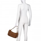 Beuteltasche Velours mit Goldfittings, Farbe: braun, cognac, beige, Marke: Hausfelder Manufaktur, Abmessungen in cm: 28.5x20.5x12.5, Bild 4 von 8