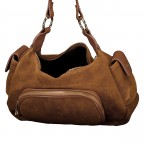 Beuteltasche Velours mit Goldfittings, Farbe: braun, cognac, beige, Marke: Hausfelder Manufaktur, Abmessungen in cm: 28.5x20.5x12.5, Bild 8 von 8
