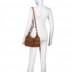 Beuteltasche Velours mit Goldfittings, Farbe: braun, cognac, beige, Marke: Hausfelder Manufaktur, Abmessungen in cm: 28.5x20.5x12.5, Bild 6 von 8