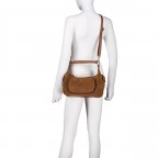Beuteltasche Velours mit Goldfittings, Farbe: braun, cognac, beige, Marke: Hausfelder Manufaktur, Abmessungen in cm: 28.5x20.5x12.5, Bild 7 von 8