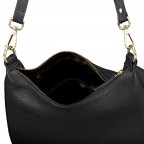 Beuteltasche mit Goldfittings, Farbe: schwarz, blau/petrol, beige, weiß, Marke: Hausfelder Manufaktur, Abmessungen in cm: 30x26.5x9, Bild 7 von 7
