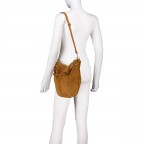 Beuteltasche Velours mit Goldfittings, Farbe: blau/petrol, cognac, taupe/khaki, grün/oliv, beige, Marke: Hausfelder Manufaktur, Abmessungen in cm: 32.5x29x3, Bild 5 von 7