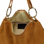 Beuteltasche Velours mit Goldfittings, Farbe: blau/petrol, cognac, taupe/khaki, grün/oliv, beige, Marke: Hausfelder Manufaktur, Abmessungen in cm: 32.5x29x3, Bild 7 von 7