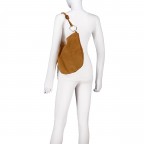 Beuteltasche Velours mit Goldfittings, Farbe: blau/petrol, cognac, taupe/khaki, grün/oliv, beige, Marke: Hausfelder Manufaktur, Abmessungen in cm: 32.5x29x3, Bild 4 von 7