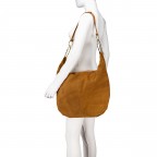 Beuteltasche Velours mit Goldfittings, Farbe: blau/petrol, cognac, taupe/khaki, grün/oliv, beige, Marke: Hausfelder Manufaktur, Abmessungen in cm: 46x35.5x6, Bild 4 von 6