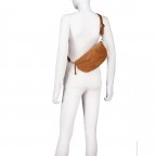 Gürteltasche / Umhängetasche Velours mit Goldfittings, Farbe: braun, beige, Marke: Hausfelder Manufaktur, Abmessungen in cm: 24x14x8, Bild 5 von 6