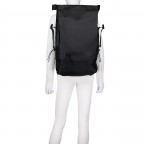 Rucksack Trail Mountaineer Rolltop mit Laptopfach 16 Zoll, Farbe: schwarz, blau/petrol, Marke: Rains, Abmessungen in cm: 32x56x13, Bild 7 von 9