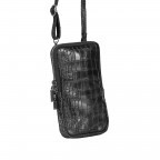Handytasche Croco mit Schulterriemen Schwarz, Farbe: schwarz, Marke: Hausfelder Manufaktur, EAN: 4065646001992, Abmessungen in cm: 11x17.5x2, Bild 2 von 4
